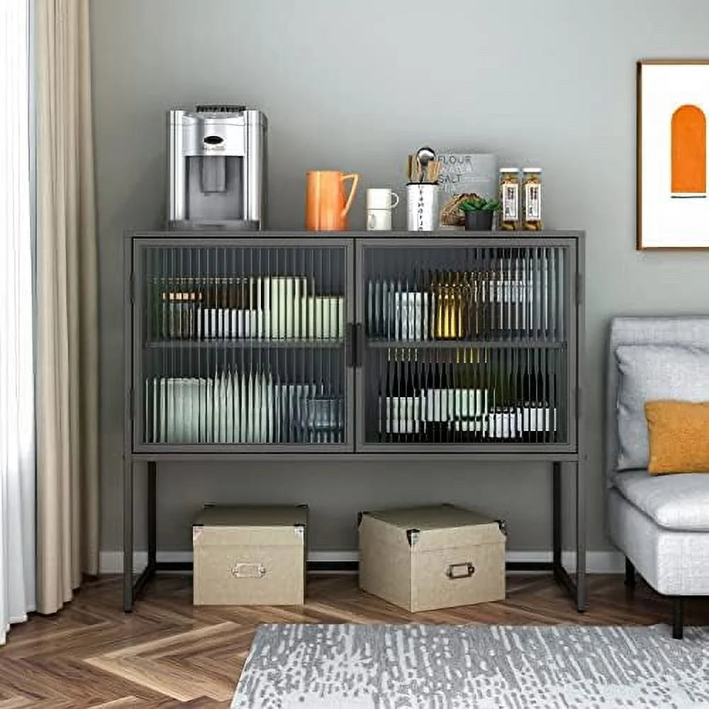 Black Fluted Glass Sideboard Cabinet U33017