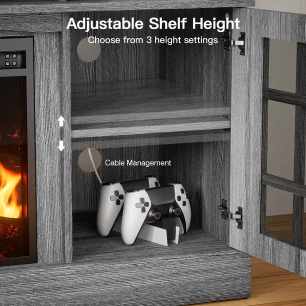 1400W Electric Fireplace TV Stand with Adjustable Shelves, Grey Z1010