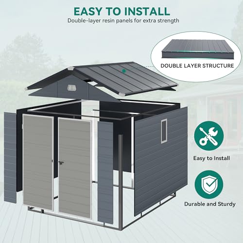 8x6.2FT All-Weather Plastic Outdoor Storage Shed with Lockable Doors C783778