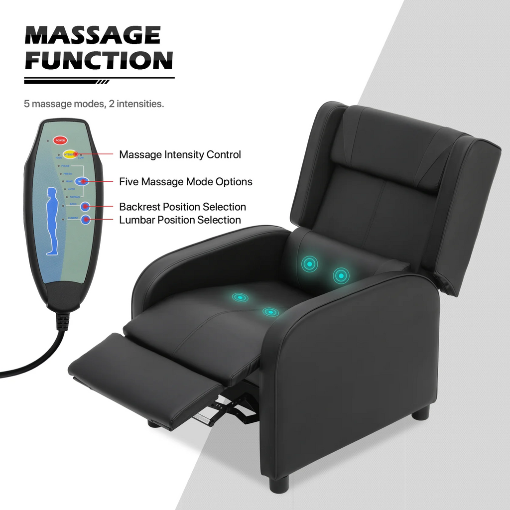 Black PU Leather Adjustable Reclining Gaming Chair with Footrest B310987