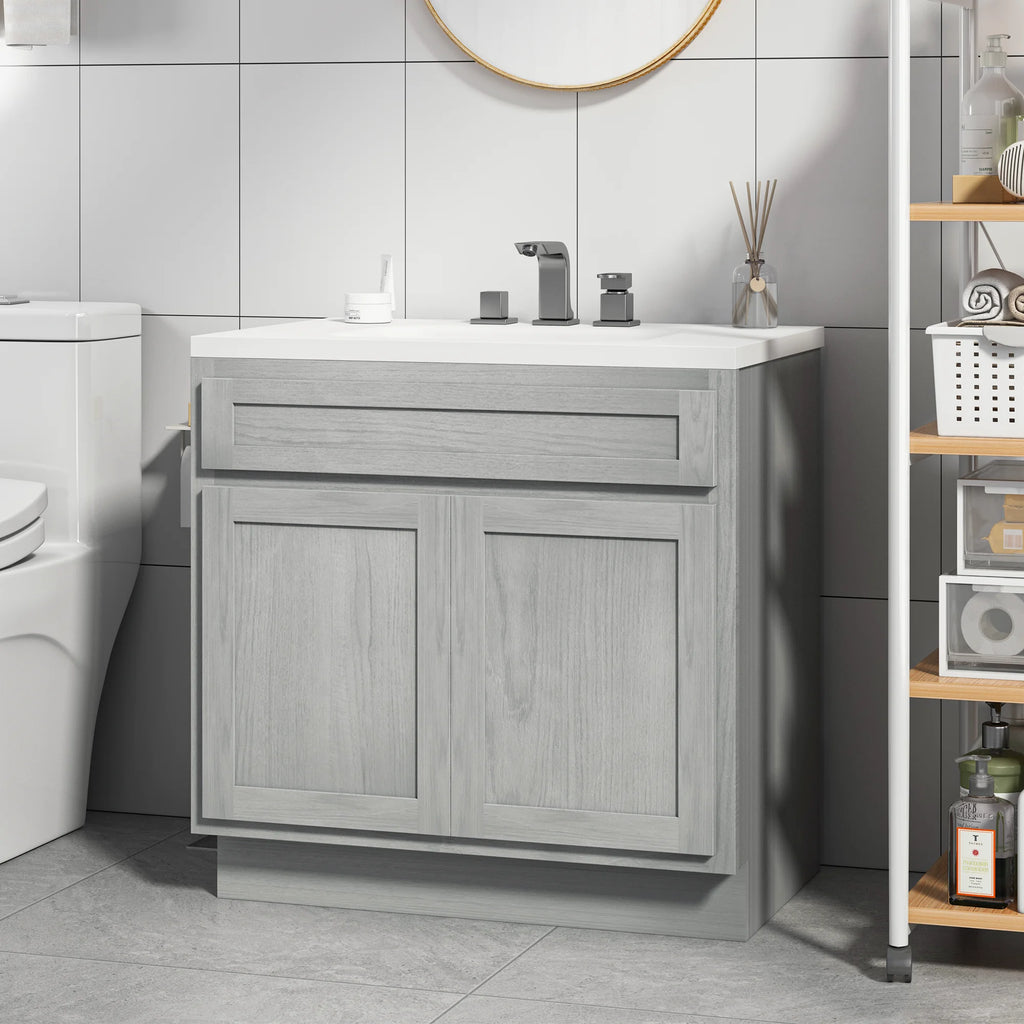 30 Inch Double Shutter Door Bathroom Vanity Base Cabinet with Soft Closing Drawer O2046