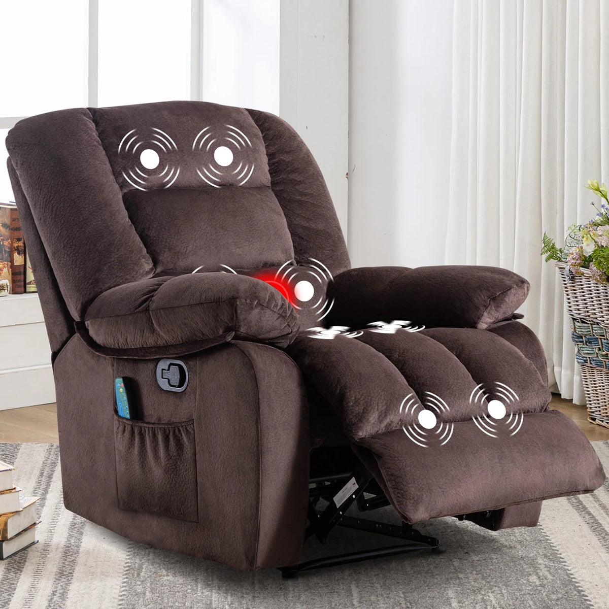 Gray Fabric Manual Recliner with Massage and Heat A666