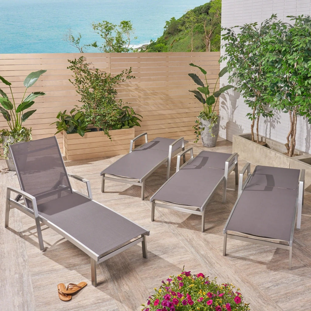 Adjustable Aluminum Chaise Lounges, Set of 2, Gray Mesh O1457