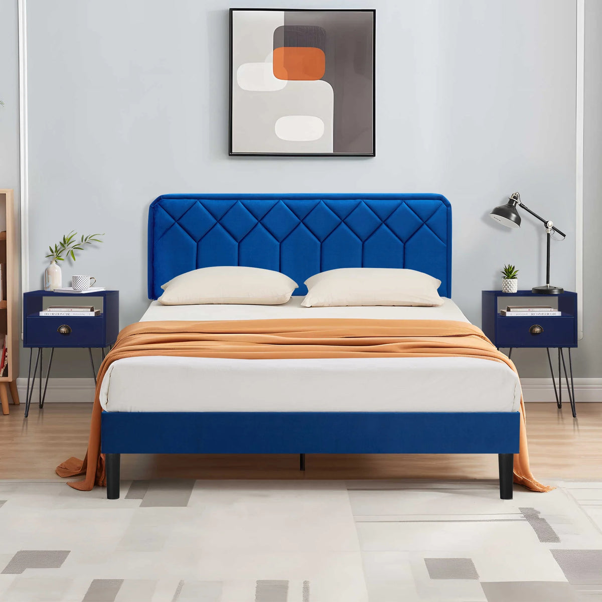 Blue 3-Piece Queen Bedroom Set with Nightstand Set of 2 M473269