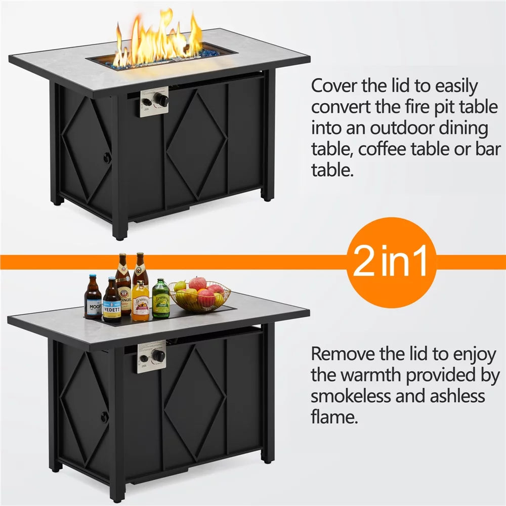 43in Propane Fire Pit Table with Ceramic Tabletop & Steel Base, Black A410987