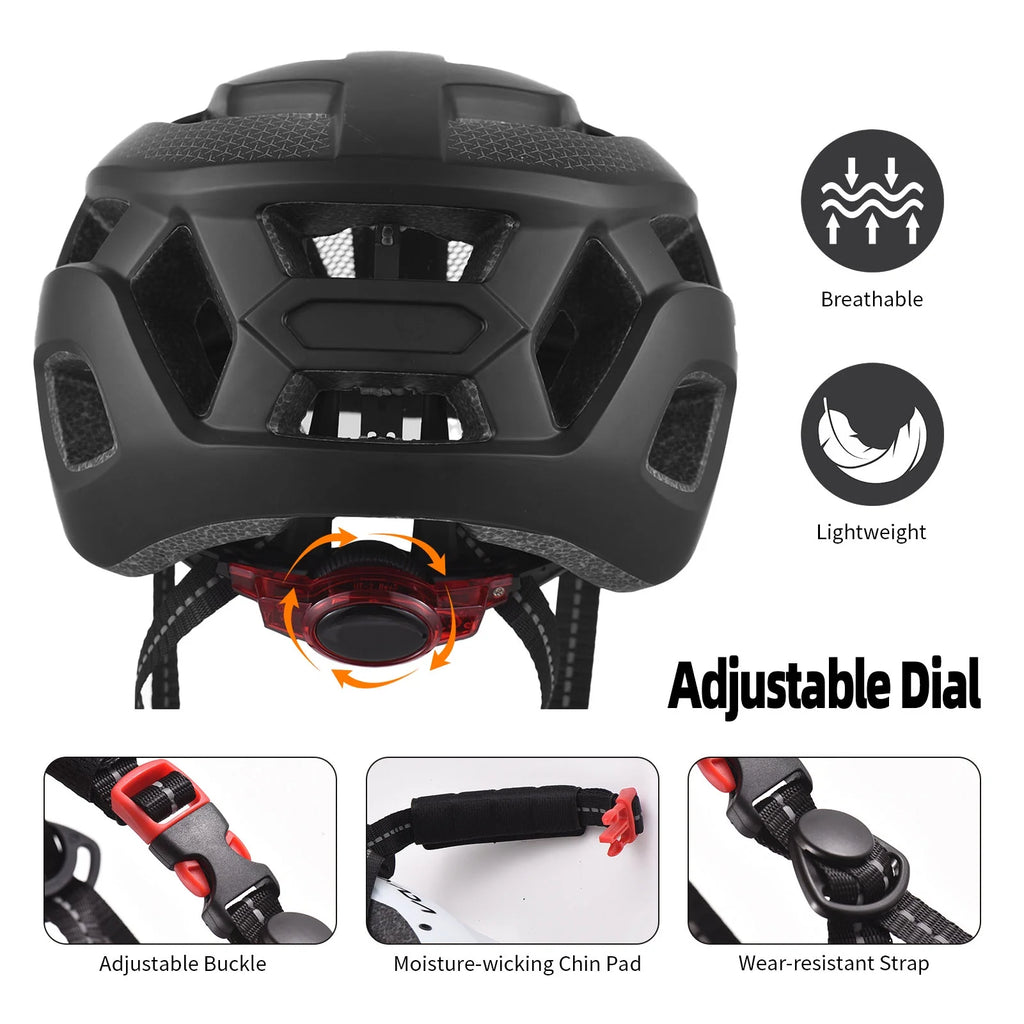 Adjustable Bicycle Helmet with Windshield, Sun Visor, and Tail Light Q237