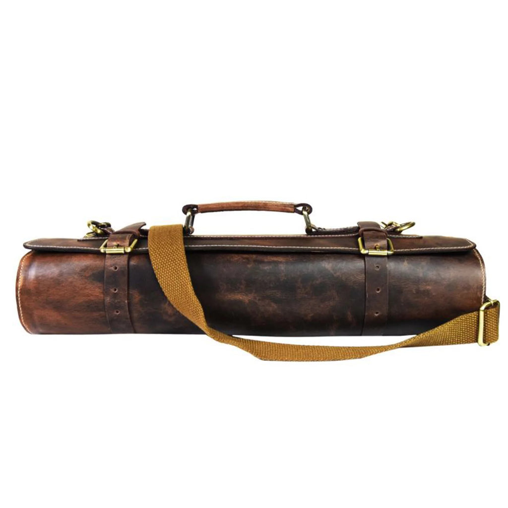 Walnut Brown Leather Knife Roll Storage Bag E8420