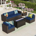 7 Pcs Wicker Patio Furniture Set with Fire Pit Table S84319