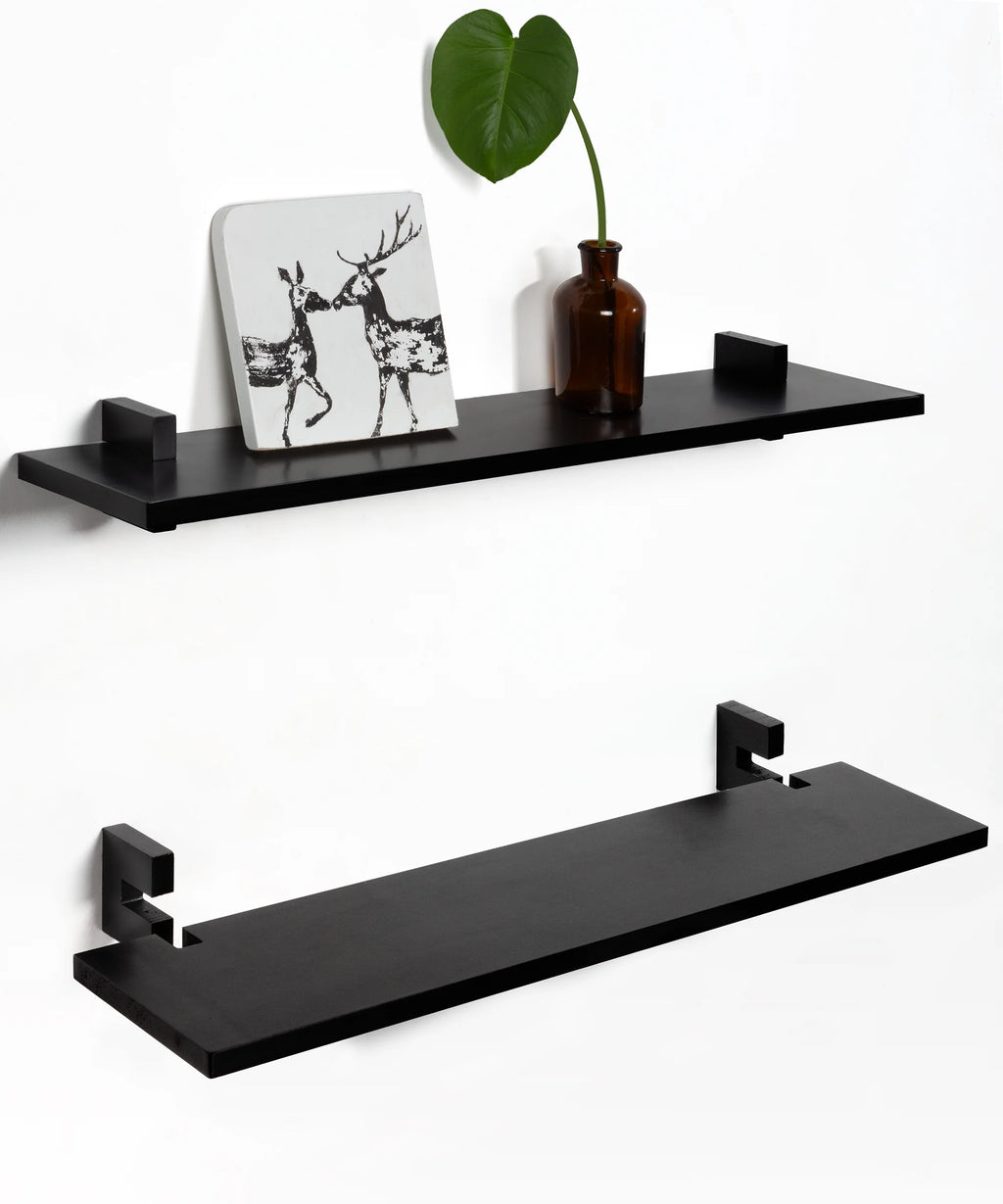 Black 24 Inch Wood Floating Shelves D937932