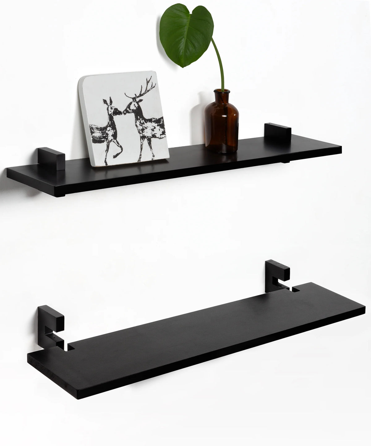 Black 24 Inch Wood Floating Shelves D937932