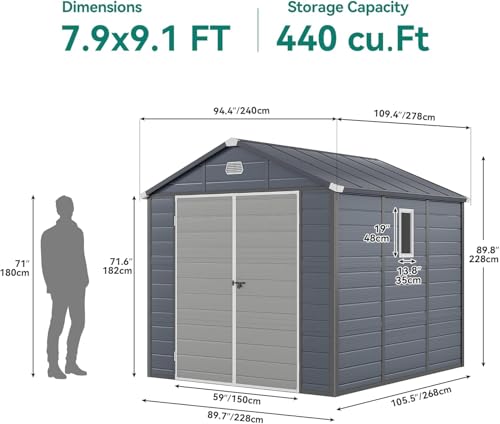 8x6.2FT All-Weather Plastic Outdoor Storage Shed with Lockable Doors C783778