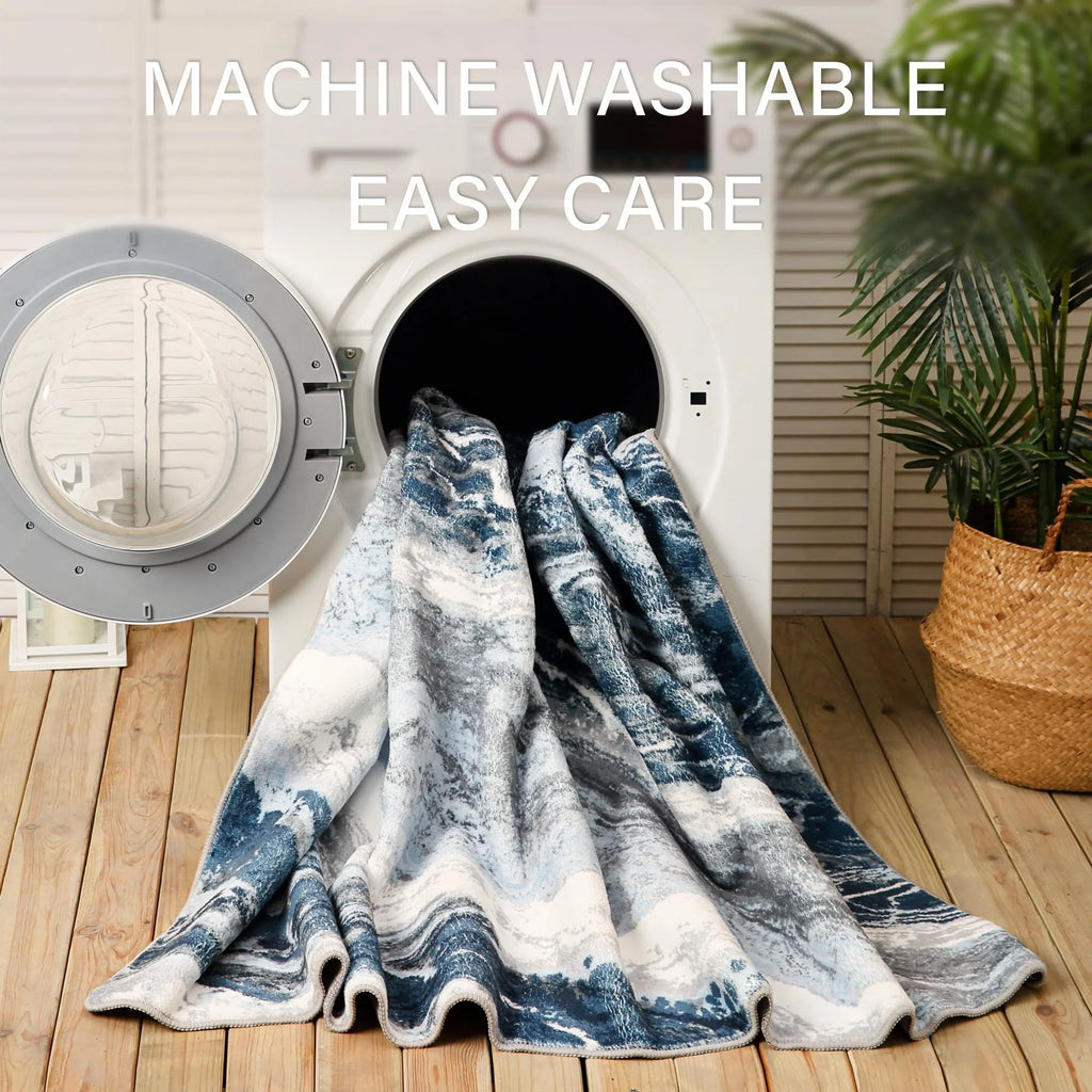 Blue 8x10 Machine Washable Area Rug V6019