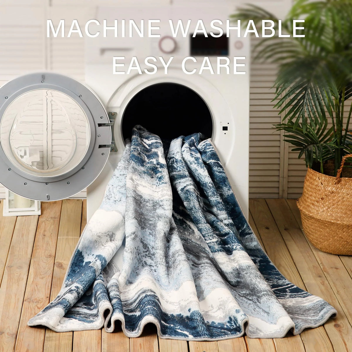 Blue 8x10 Machine Washable Area Rug V6019