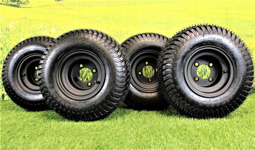 8 Matte Black Steel Golf Cart Wheels with Tires Set of 4 H130