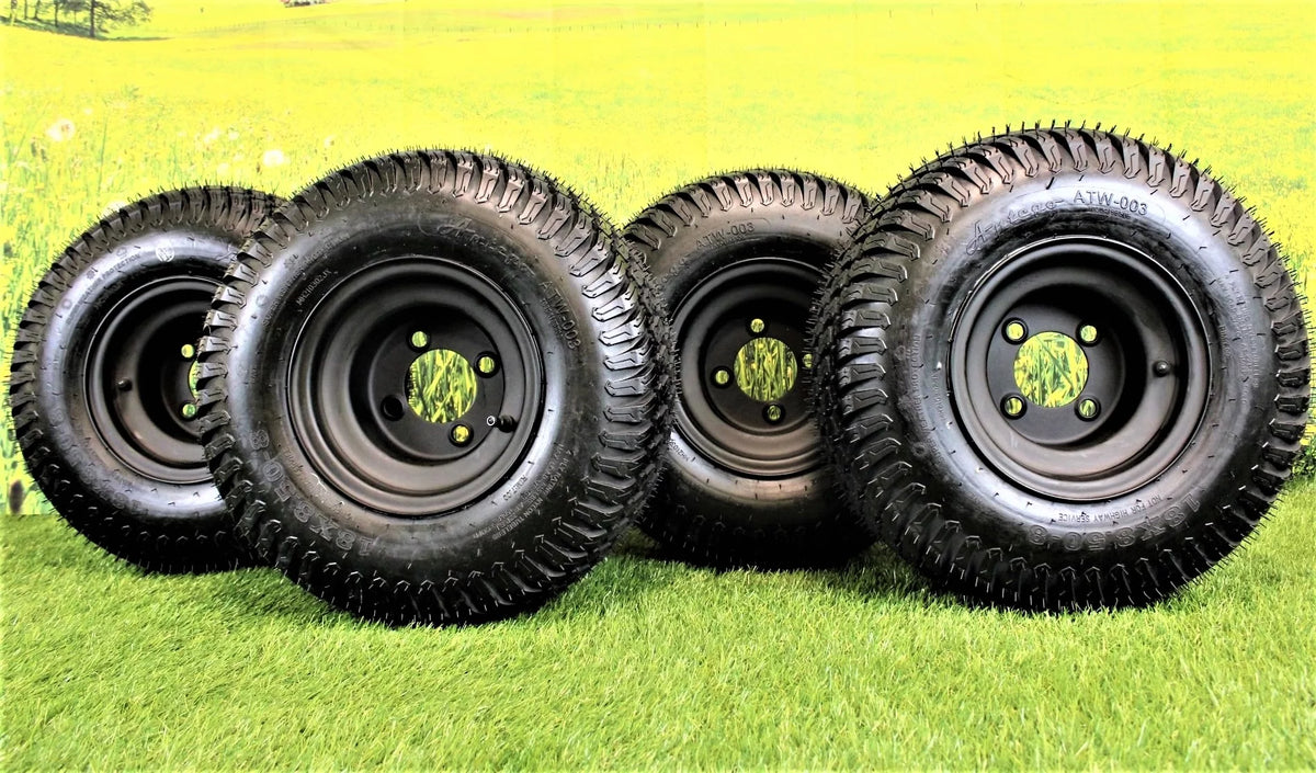 8 Matte Black Steel Golf Cart Wheels with Tires Set of 4 H130