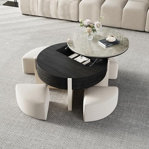 Round Lift Top Coffee Table with Stools and Storage G2195