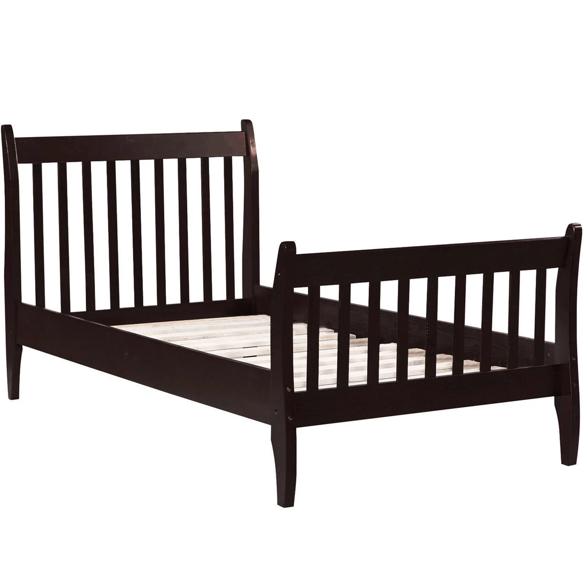 Twin Size Espresso Wood Platform Bed Frame with Headboard X904102