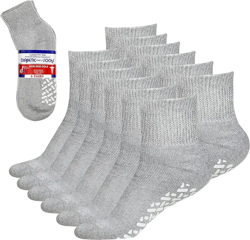 6Pk Non-Binding Loose Fit Non-Slip Diabetic Socks D950