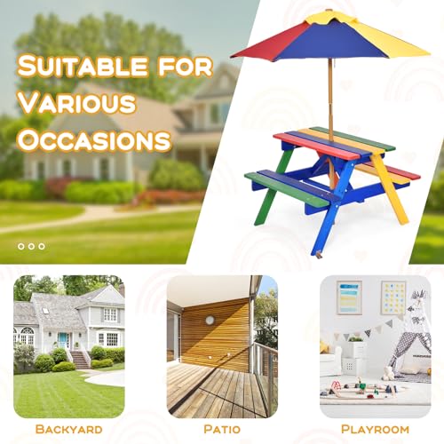 Kids Fir Wood Picnic Table and Chairs with Umbrella W2179