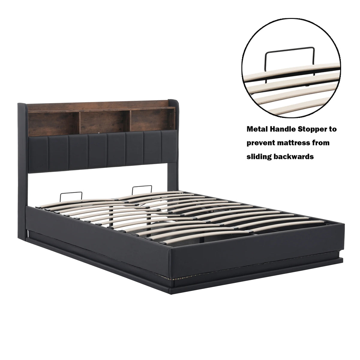 Black Full Size PU Upholstered Platform Bed with Storage Headboard X381