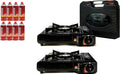 Set of 2 Portable Butane Gas Stoves & 8 Pack Butane Canister with Carrying Case F27037