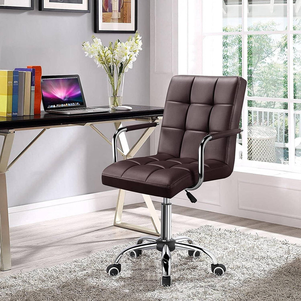 Dark Brown Faux Leather Mid-Back Office Chair with Wheels X77629