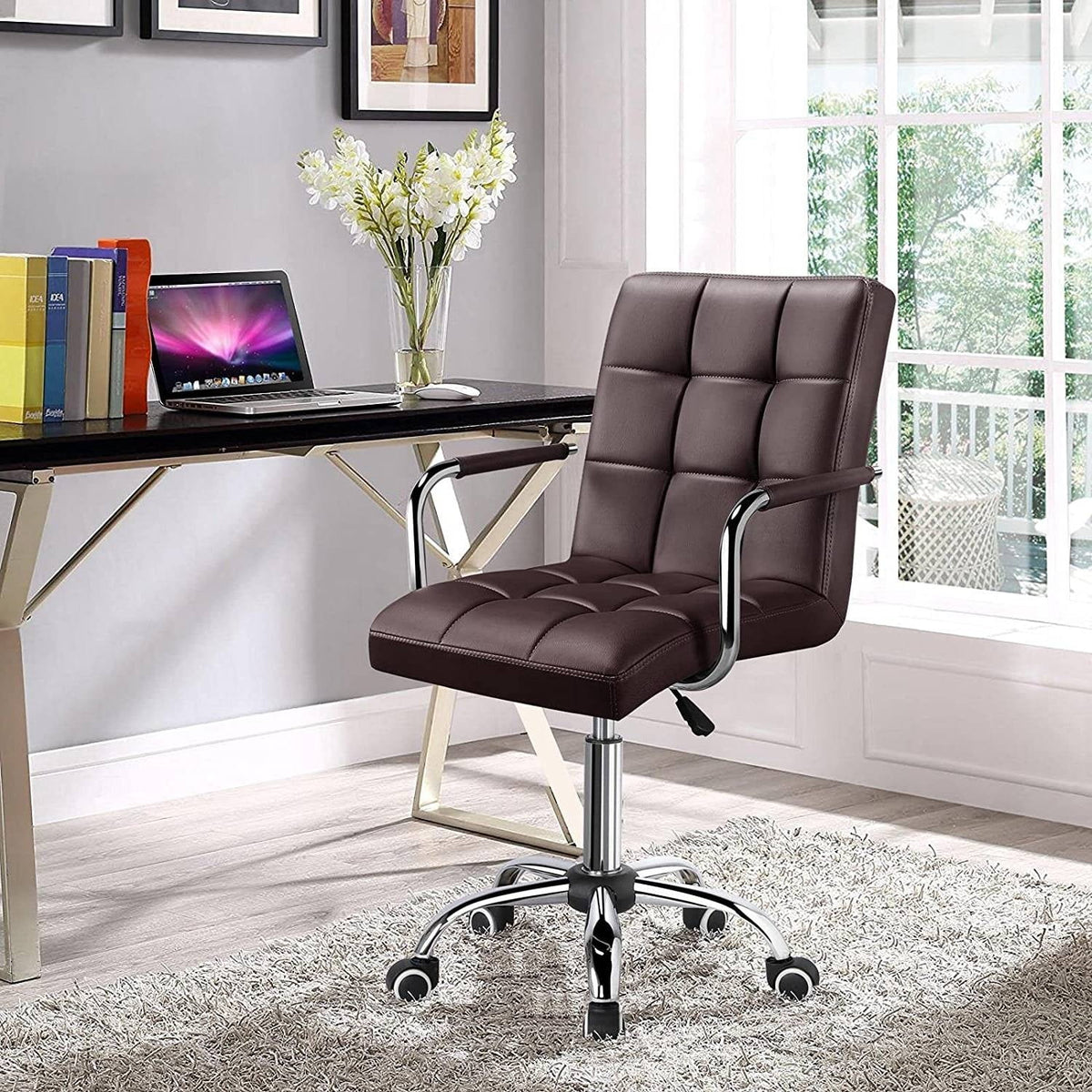 Dark Brown Faux Leather Mid-Back Office Chair with Wheels X77629