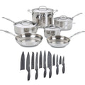 10 pc Stainless Cookware Set and 12 Piece Ceramic Coated Cutlery Set T65329