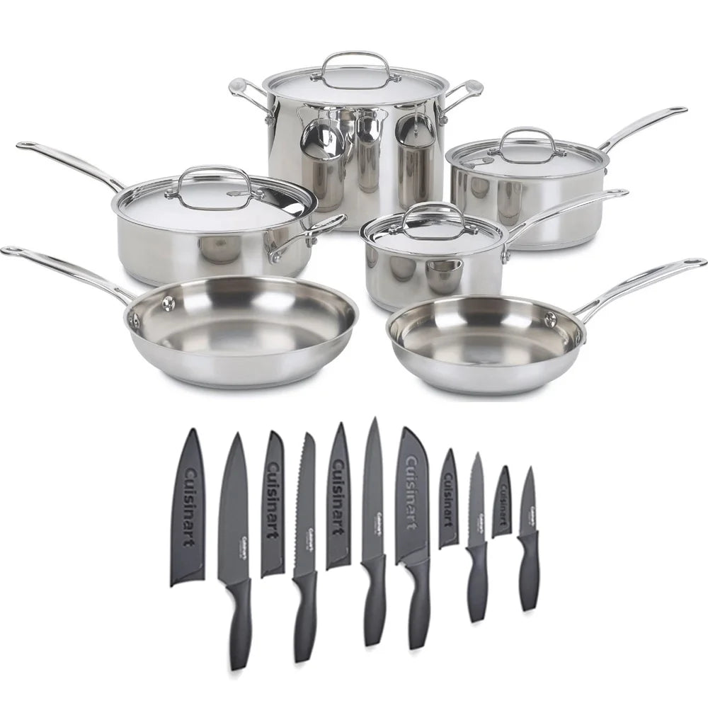 10 pc Stainless Cookware Set and 12 Piece Ceramic Coated Cutlery Set T65329