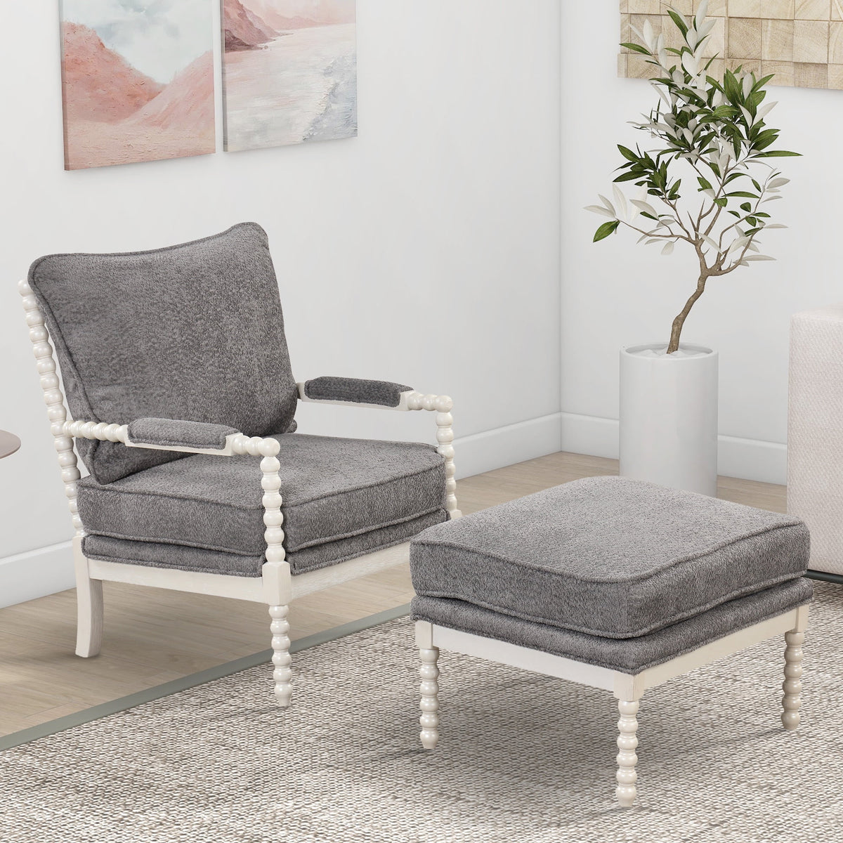 Velvet Accent Chair with Ottoman D95472