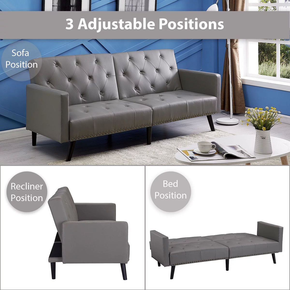 Espresso Faux Leather Tufted Convertible Sofa Bed V94270