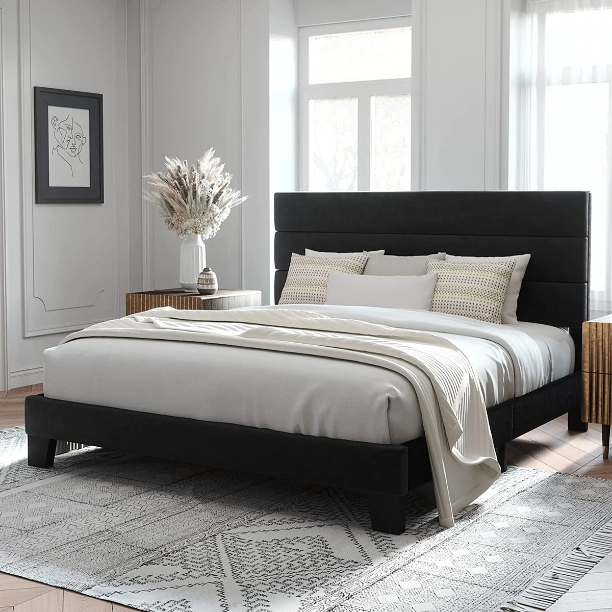 Queen Size Fabric Upholstered Platform Bed Frame P998189