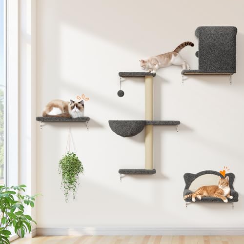Cat Wall Shelves 4-in-1 Climbing Wall Furniture Set with Scratching Posts, Cat Bed & Sofa, Gray I42889