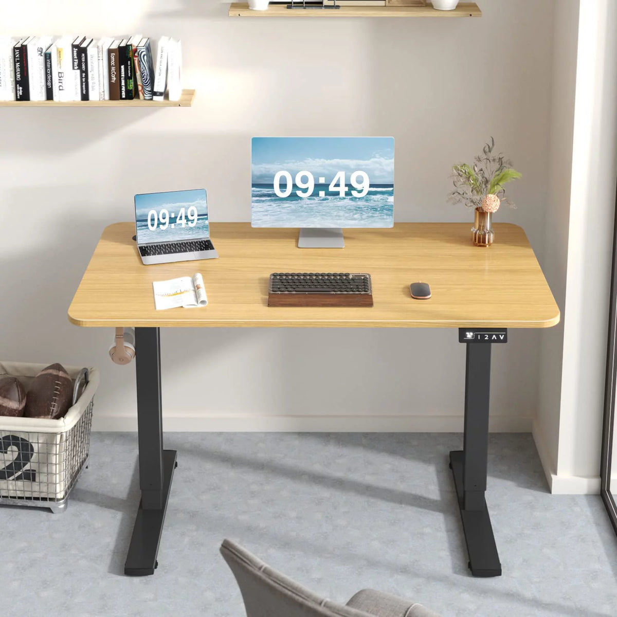 Electric Height Adjustable Standing Desk, 48in Sit Stand up Desk C459138