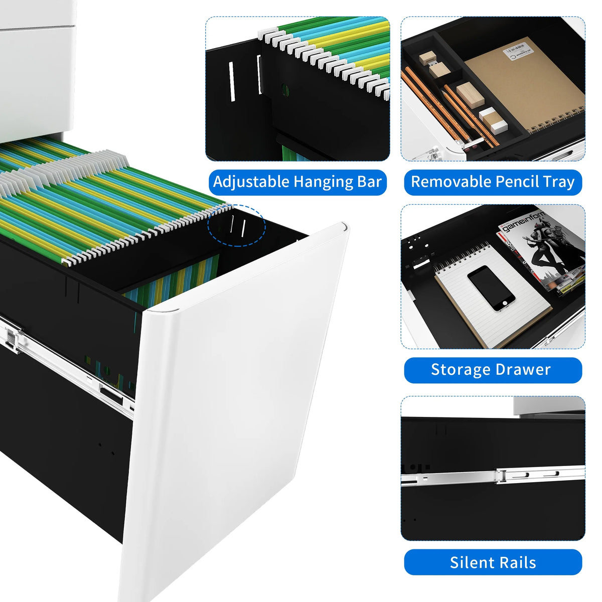 3-Compartment Locking Steel File Cabinet, White O529625