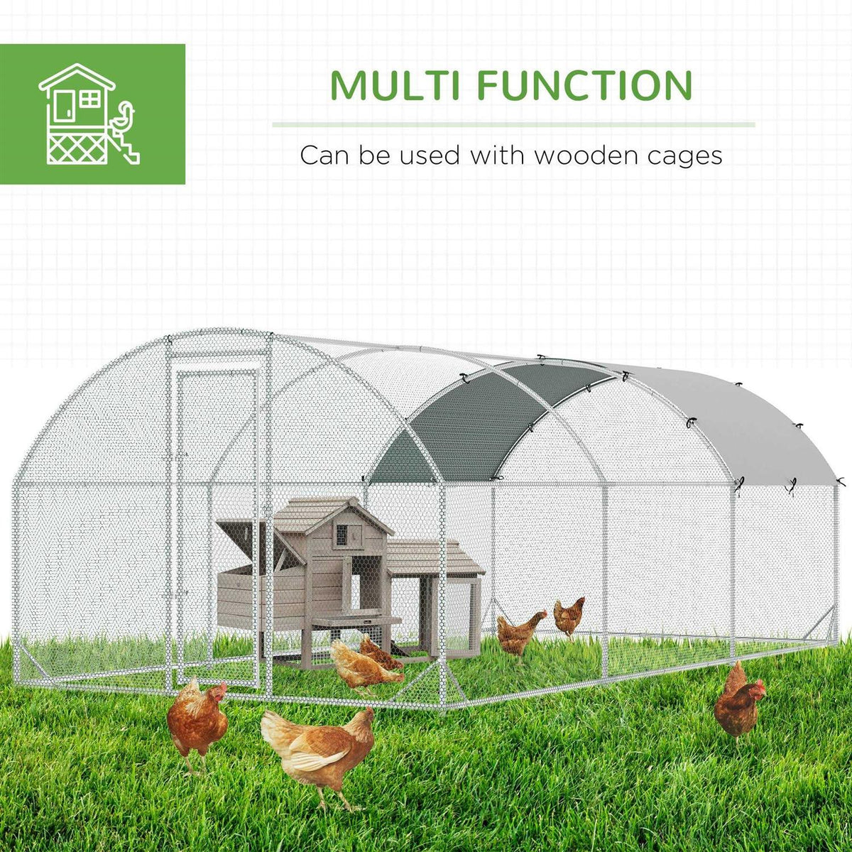 Metal Chicken Coop Walk-in Enclosure with Cover E1804