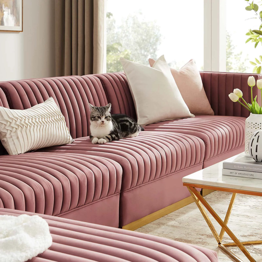 Channel Tufted Velvet 5-Piece Modular Sectional Sofa I2529
