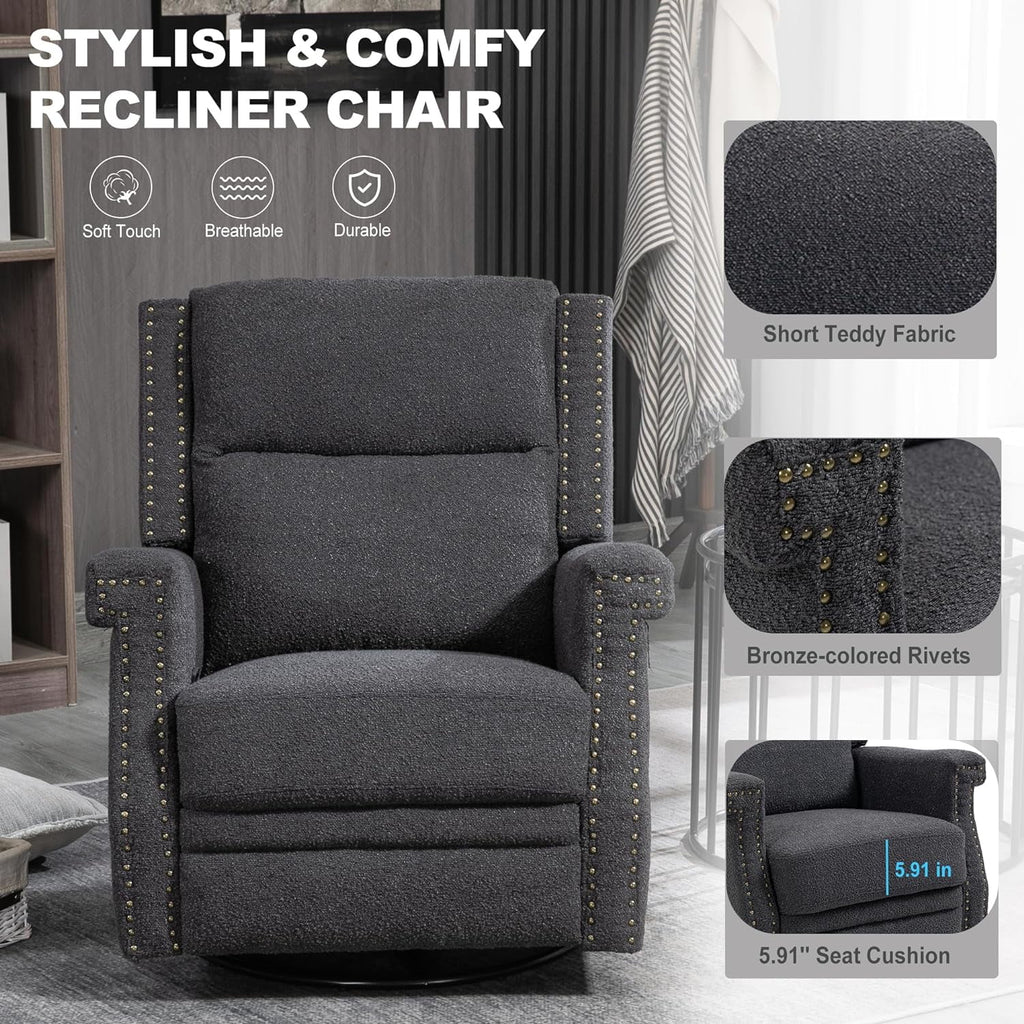 Black Teddy Fabric Swivel Recliner Chair I812016