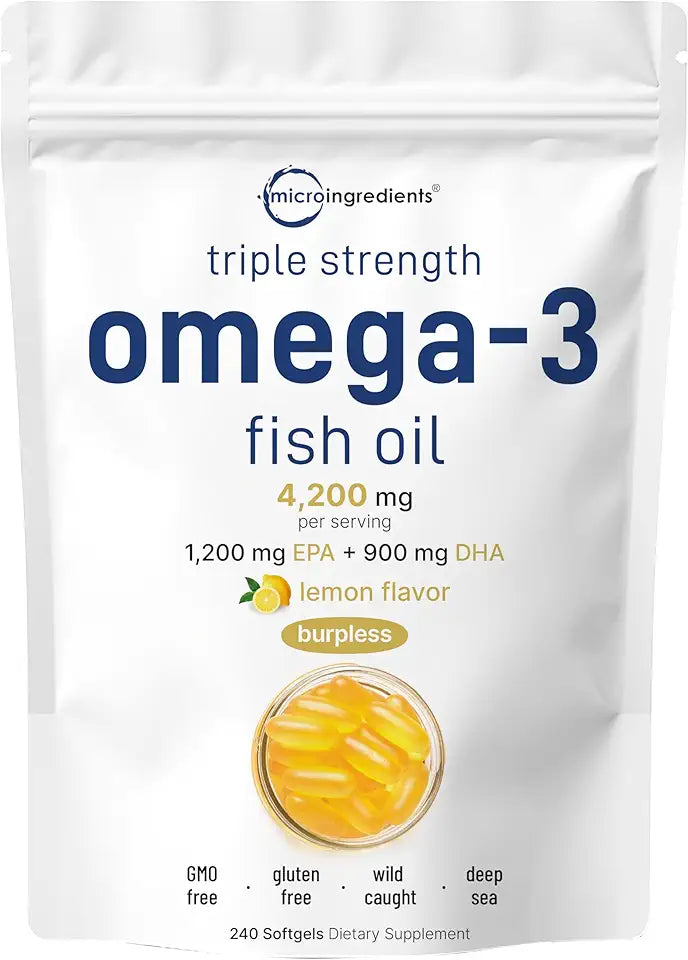Triple Strength Omega 3 Fish Oil 4200mg 240 Softgels Lemon Flavored C614516