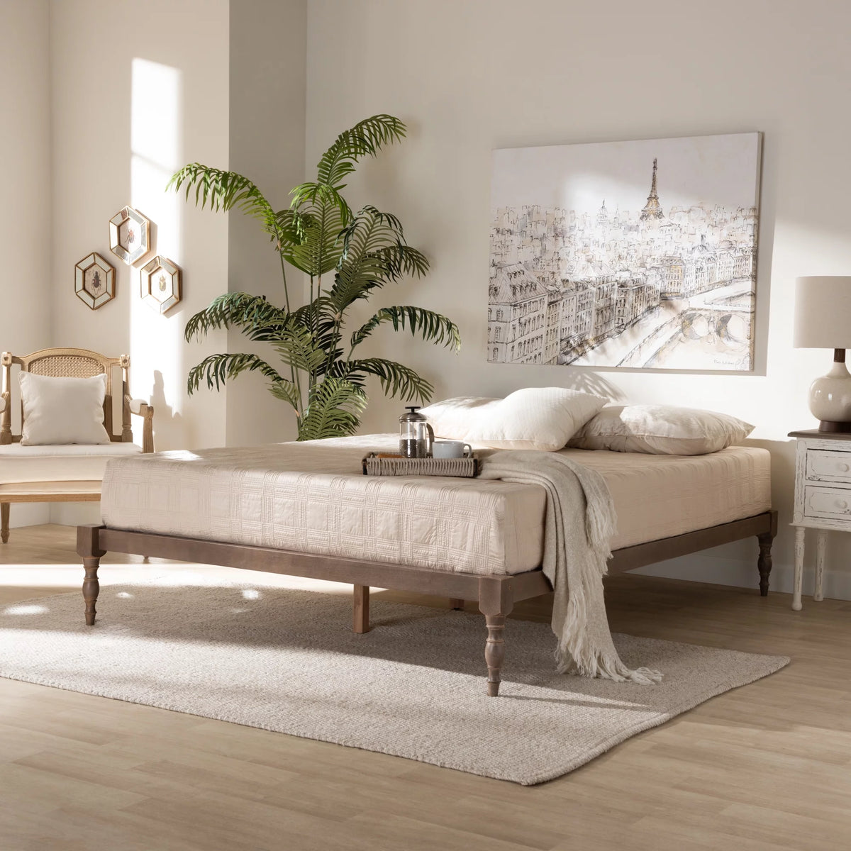 Walnut Brown Wood Full Size Platform Bed Frame U67271