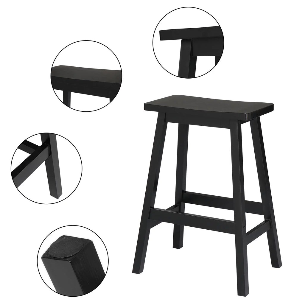 Set of 4 Black Wooden Saddle Seat Bar Stools Q4786