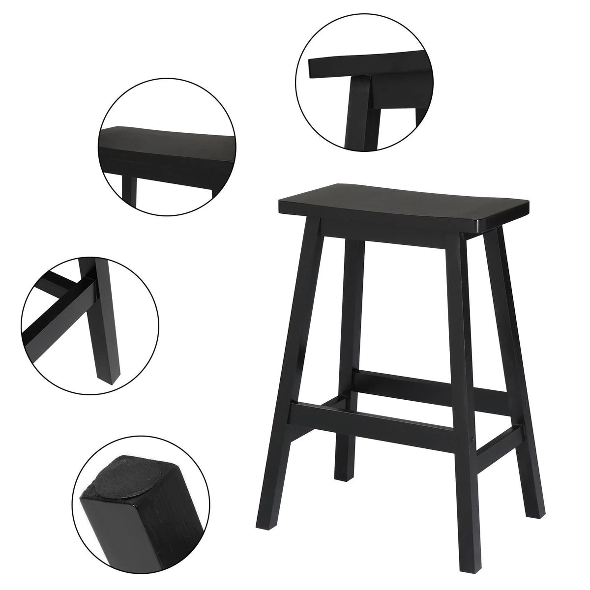 Set of 4 Black Wooden Saddle Seat Bar Stools Q4786
