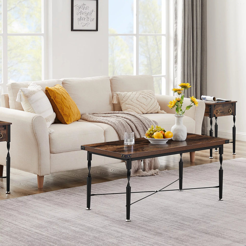 Rectangle Coffee Table with Metal Frame, Rustic Brown N681