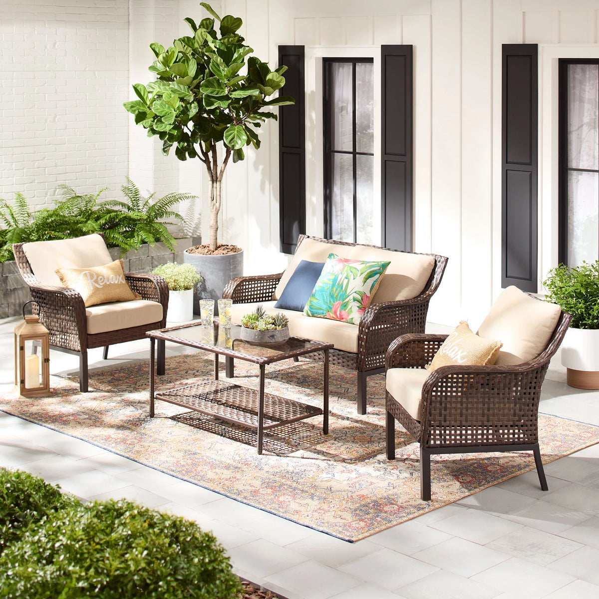 4-Piece Wicker Outdoor Conversation Set E836999
