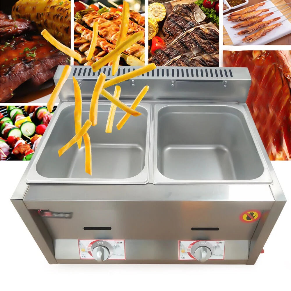 2 Pan Stainless Steel Commercial Gas Deep Fryer A597