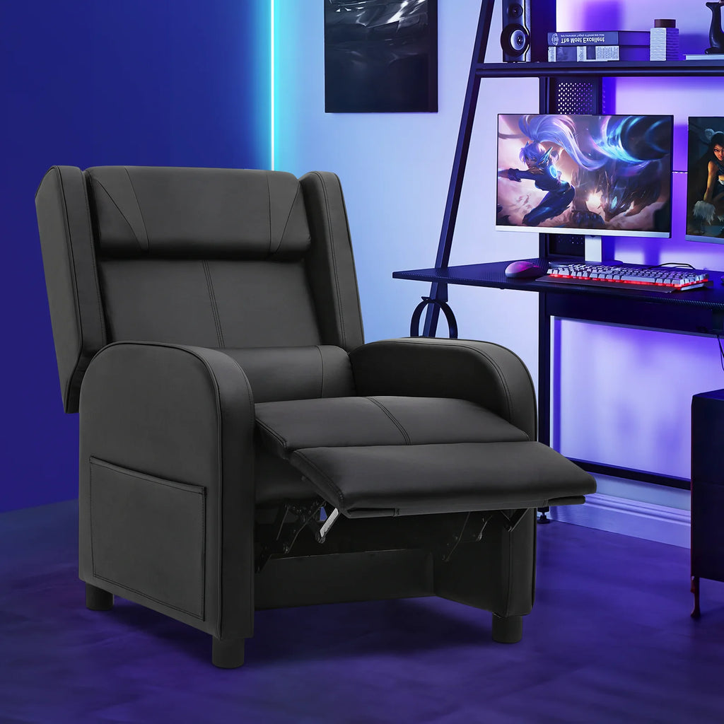 Black PU Leather Adjustable Reclining Gaming Chair with Footrest B310987