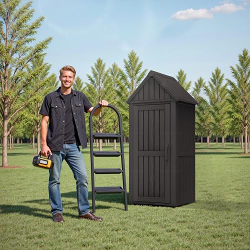 Grey Resin Outdoor Storage Shed with Lockable Door B5053