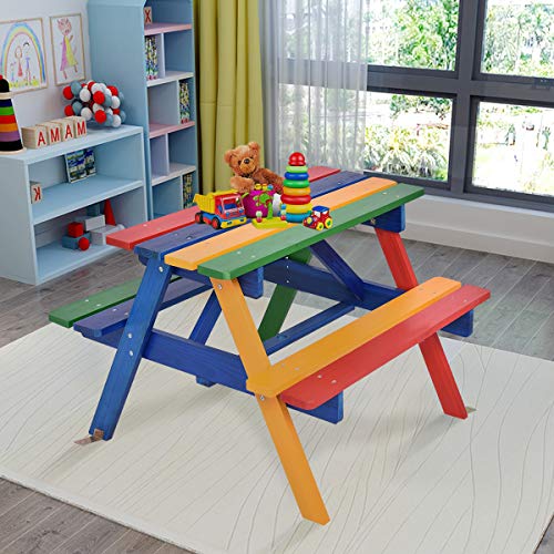 Kids Fir Wood Picnic Table and Chairs with Umbrella W2179