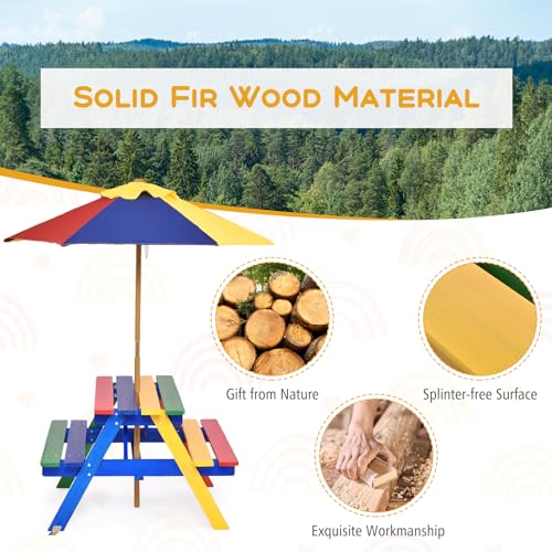 Kids Fir Wood Picnic Table and Chairs with Umbrella W2179