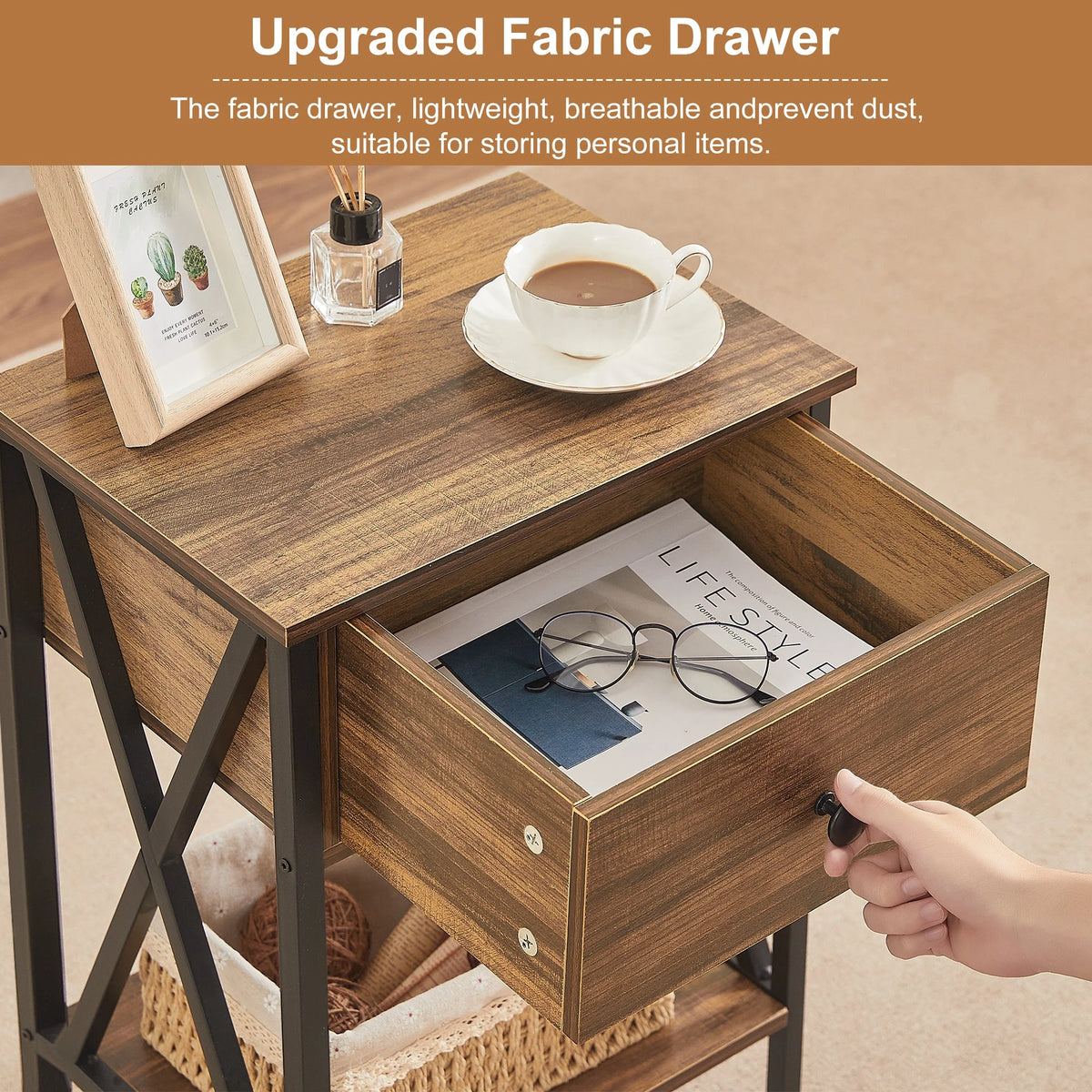Brown Nightstand with Drawer and Storage Shelf H931983